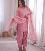 Pink silk blend plain farshi salwaar set