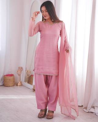 Pink silk blend plain farshi salwaar set 4
