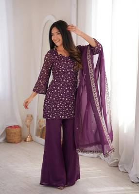 Purple silk blend embroidered salwaar set 1
