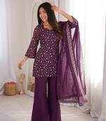 Purple silk blend embroidered salwaar set