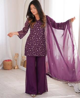Purple silk blend embroidered salwaar set 2