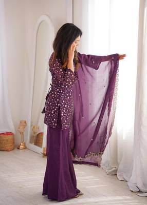 Purple silk blend embroidered salwaar set 3