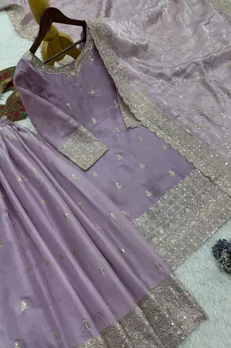 lavender silk blend embroidered sharara set