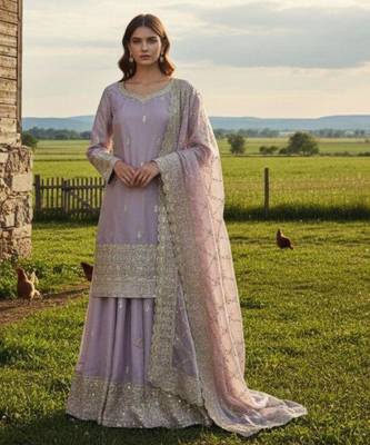 lavender silk blend embroidered sharara set 3