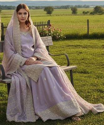 lavender silk blend embroidered sharara set 4