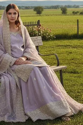 lavender silk blend embroidered sharara set
