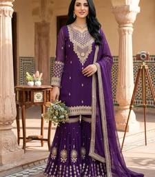 Purple georgette embroidered sharara set