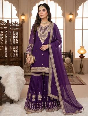 Purple georgette embroidered sharara set 1