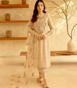 Beige silk blend embroidered farshia salwaar set