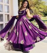 Purple silk blend embroidered gown 7meter fully flair
