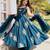 Teal blue silk blend embroidered gown 7meter fully flair
