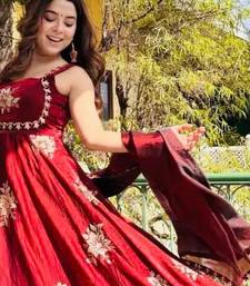 Red silk blend embroidered gown 7meter fully flair