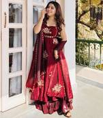Red silk blend embroidered gown 7meter fully flair
