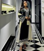 Black silk blend embroidered kurti set