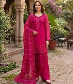 Magenta chanderi thread farshi salwar set