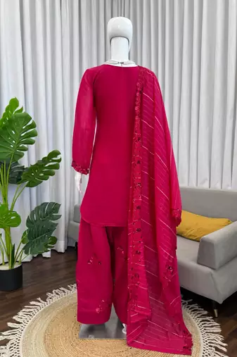 Magenta chanderi thread farshi salwar set