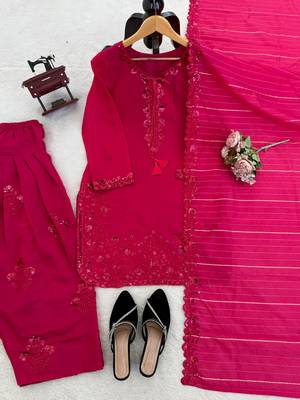 Magenta chanderi thread farshi salwar set 3