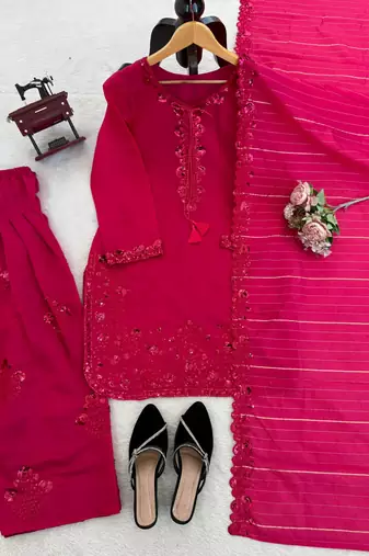 Magenta chanderi thread farshi salwar set