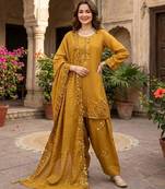 Mustard chanderi thread farshi salwar set