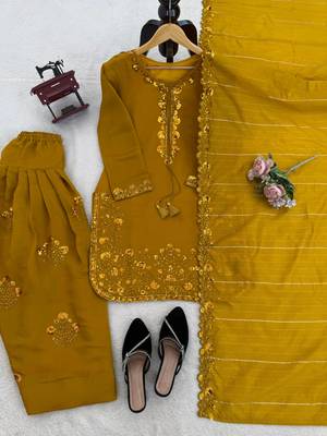 Mustard chanderi thread farshi salwar set 4