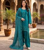 Teal chanderi thread farshia salwar set