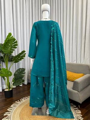 Teal chanderi thread farshia salwar set 2