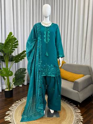 Teal chanderi thread farshia salwar set 3