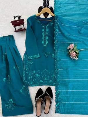 Teal chanderi thread farshia salwar set 4