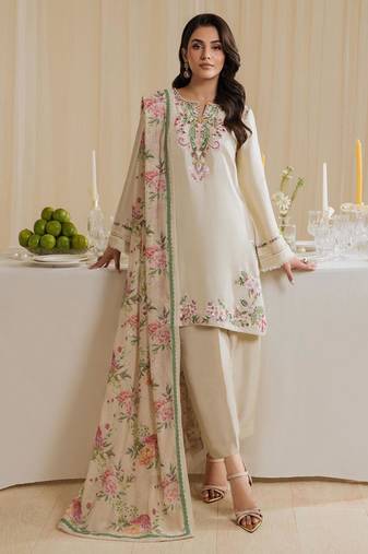 Beige crepe embroidered farshi salwar set