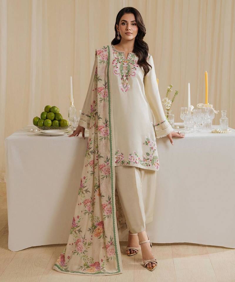Beige crepe embroidered farshi salwar set