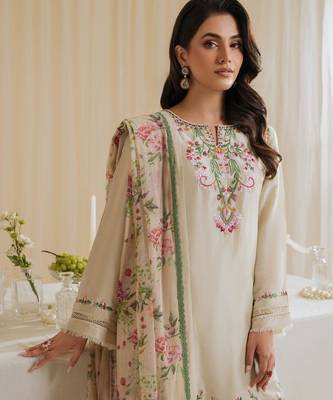 Beige crepe embroidered farshi salwar set 2