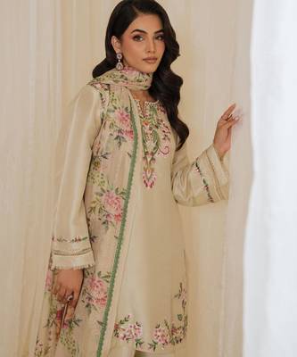 Beige crepe embroidered farshi salwar set 3