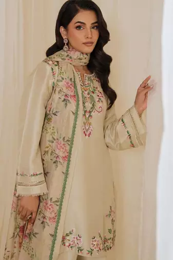 Beige crepe embroidered farshi salwar set