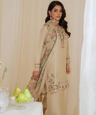 Beige crepe embroidered farshi salwar set 4