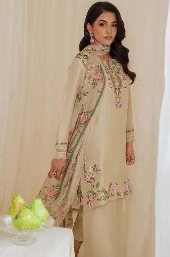 Beige crepe embroidered farshi salwar set