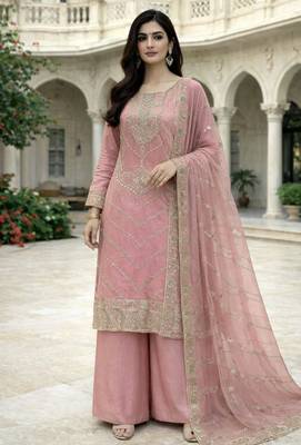 Pink silk blend sequins palazzo set 1