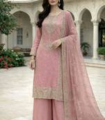 Pink silk blend sequins palazzo set