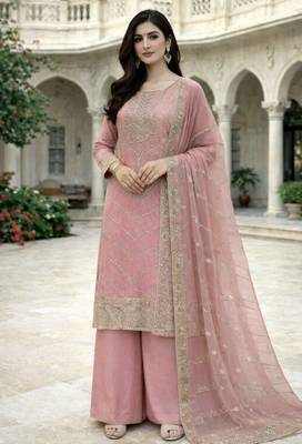 Pink silk blend sequins palazzo set 2
