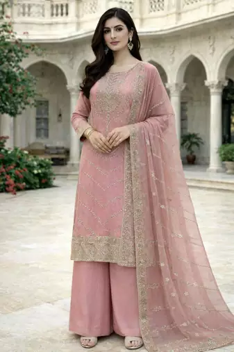 Pink silk blend sequins palazzo set