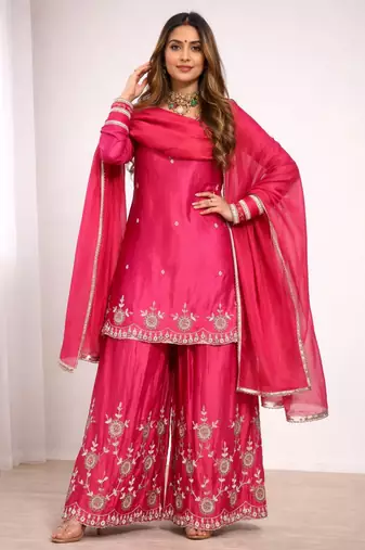 Magenta silk blend  palazzo set