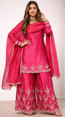 Magenta silk blend  palazzo set 3