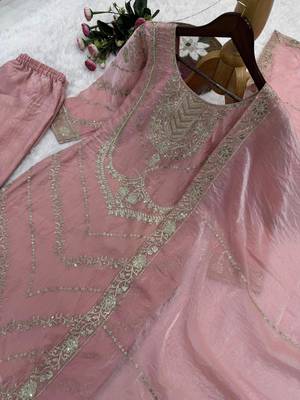 Pink silk blend sequins palazzo set 3