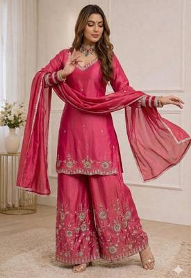 Magenta silk blend  palazzo set 4