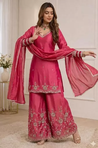 Magenta silk blend  palazzo set
