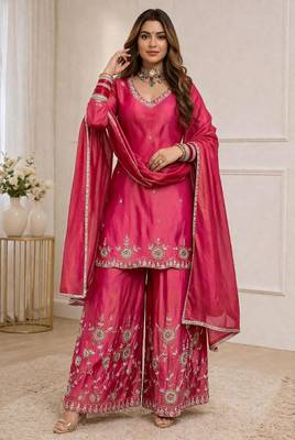 Magenta silk blend  palazzo set 1