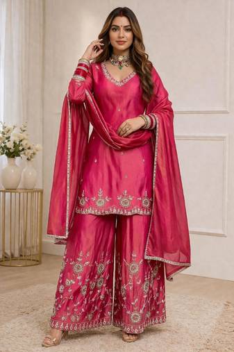 Magenta silk blend  palazzo set