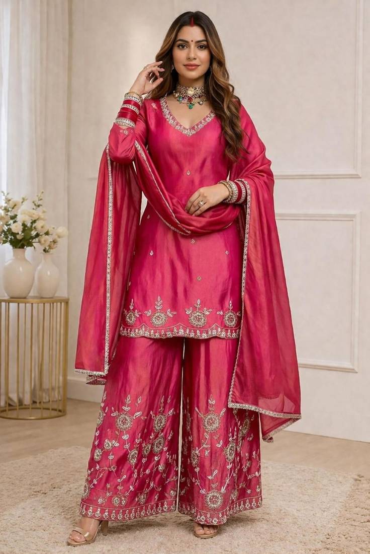 Magenta silk blend  palazzo set