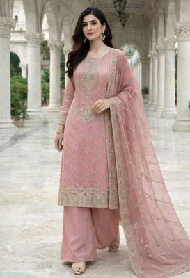 Pink silk blend sequins palazzo set 4