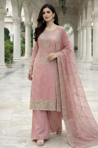Pink silk blend sequins palazzo set