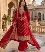 Red silk blend sequins palazzo set